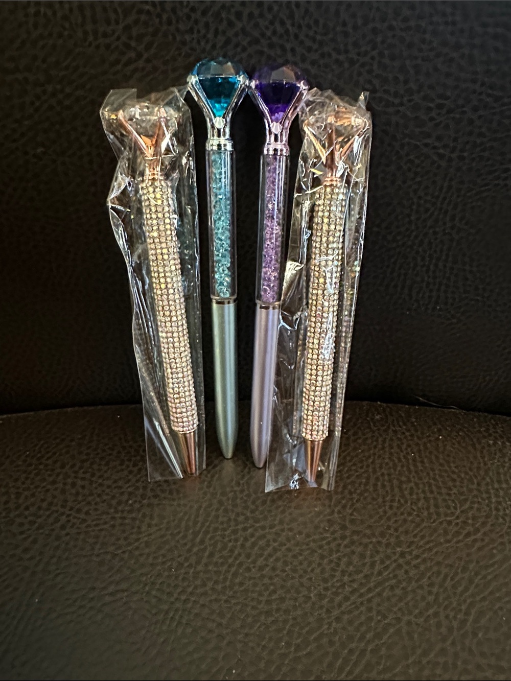 Rhinestone Diamond Top Ballpoint Pens - Blue & Purple Accents